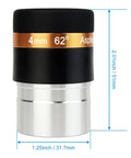 4mm Wide Angle Eyepiece For 1.25 Inch Telescopes With 62 Degree Field Of View, Aspheric HD Fully Coated Optics, High Magnification