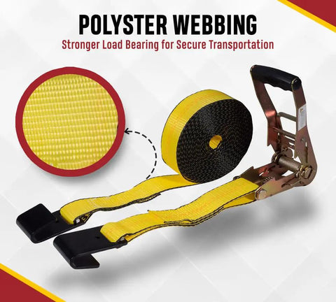 Beefy Heavy Duty 2 Inch By 30 Foot Ratchet Tie Down Straps With Flat Hooks Yellow 10000 Lbs Break Strength 4 Pack
