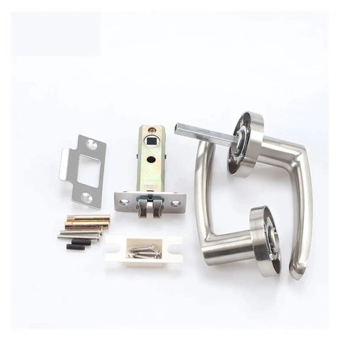Square Indoor Door Handle Lock Kit In Silver Finish For Bedroom Doors With Three Rod Ball Hardware