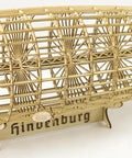 1:408 Hindenburg Zeppelin 3D Wooden Model Kit With Display Case, showing laser cut balsa wood structure on stand