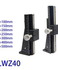 Motorized Rotary Positioning Stage With Long Stroke Fine Tuning Sliding Table shown in 100-500mm sizes, model LWZ40.