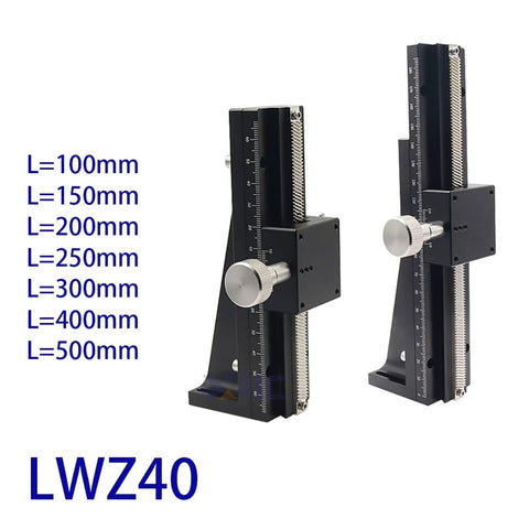 Motorized Rotary Positioning Stage With Long Stroke Fine Tuning Sliding Table shown in 100-500mm sizes, model LWZ40.