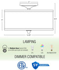 Diagram of Newport 14 Inch Modern Two-Light Semi-Flush Mount Ceiling Light with dimensions and bulb compatibility.