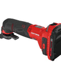 Cordless Oscillating Tool Kit With Blades, Sandpaper, Battery And Charger Included, Variable Speed Dial, LED Work Light, Tool-Free Universal Attachment, V20 System Compatible, Pro Grade Multi Tool For DIY Projects showing red and black tool