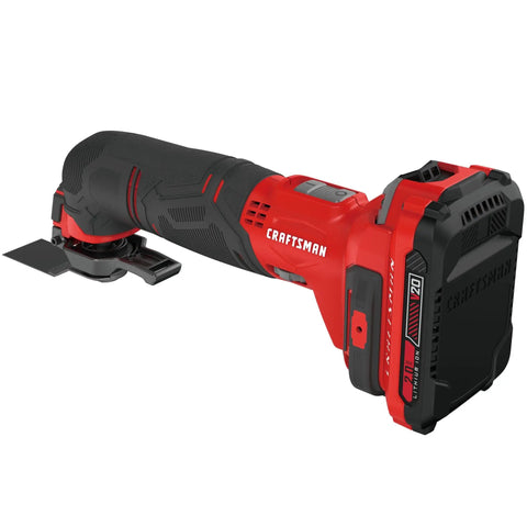 Cordless Oscillating Tool Kit With Blades, Sandpaper, Battery And Charger Included, Variable Speed Dial, LED Work Light, Tool-Free Universal Attachment, V20 System Compatible, Pro Grade Multi Tool For DIY Projects showing red and black tool
