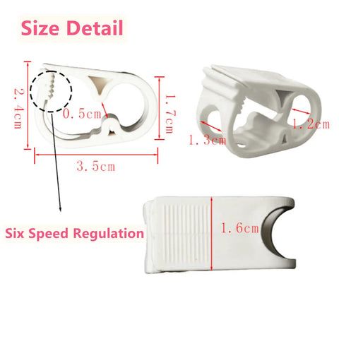Detailed view of 24 Pack Adjustable Plastic Tubing Clamps For Quarter To Half Inch Tubing with size measurements.