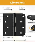 Dimensions of 3 Pack 4 Inch Black Door Hinges With Square And Five Eighths Radius Corners Heavy Duty Exterior Hinges With Removable Pin.