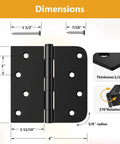 Heavy Duty Black Steel Door Hinges Six Pack Four Inch Exterior Swing Kit With Removable Pins dimensions showing screws and hinge measurements.