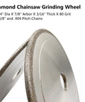 Close-up of Diamond Chainsaw Grinding Wheel Five And Three Quarters Inch Diameter, Eighty Grit, showing steel core and 7/8 inch bore.