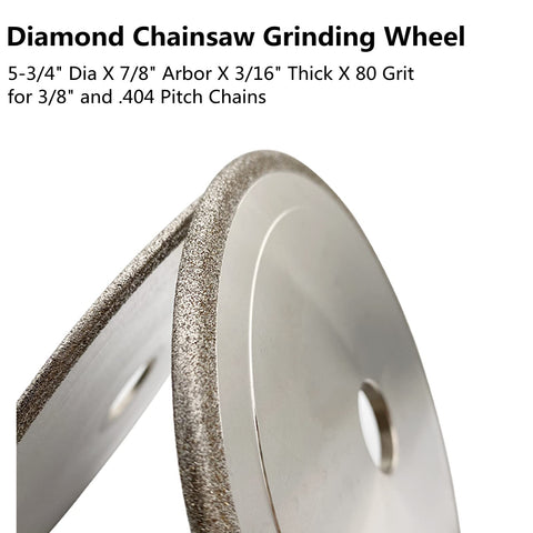 Close-up of Diamond Chainsaw Grinding Wheel Five And Three Quarters Inch Diameter, Eighty Grit, showing steel core and 7/8 inch bore.