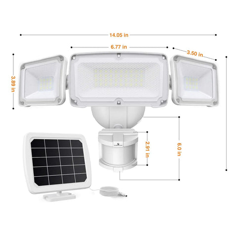 Solar Security Light With Motion Sensor Rechargeable 2400mAh Battery Delivers 1600 Lumen Flood Light IP65 Weatherproof Outdoor Lighting