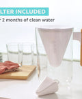 10 Cup Water Filter Pitcher With Bamboo Handle And Coconut Shell Activated Carbon Filter For Fresher, Totally Great Tasting Water