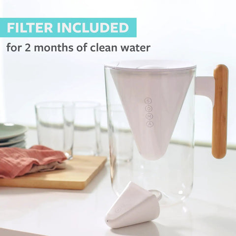 10 Cup Water Filter Pitcher With Bamboo Handle And Coconut Shell Activated Carbon Filter For Fresher, Totally Great Tasting Water