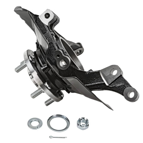 2 Front Steering Knuckles And Wheel Bearing Hubs Assembly Replacement Kit For 2011 Kia Optima 2.4L Built Before May 30, 2011 OE-Quality Direct Fit Beefy Cast Iron Build Meets OE Specs Easy Install front view