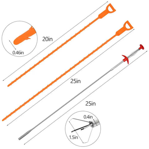 Image showing 4 Piece Drain Auger Set For Hair Clog Removal With Bendable Plastic And Stainless Steel Drain Snakes for kitchen sink use.