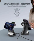 Two 3-In-1 Wireless Charging Stations for iPhone 17 16 15 14 13 12 Pro Max Plus Mini, AirPods 2 3 4 Pro, and Watch Ultra 11 10 9 8 7 SE MagSafe Charger Dock on a table.