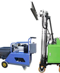 Professional Grade Fully Automatic Wall Leveling Machine Compact Cement Plaster Tool, heavy-duty, blue and green chassis for interior remodels.