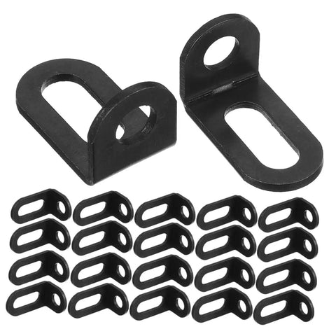 Heavy Duty L Brackets For Corner Shelf Support Cabinet Cold Rolled Steel L Shape Corner Brace set of 20 black brackets with open slots.