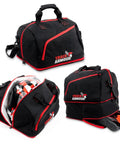 Fleece Lined Motorcycle And Racing Helmet Bag With Hidden Shoe Compartment Waterproof 600D Oxford Gear Carrier For Travel Storage Track Day And Auto Racing with helmet inside and visible shoe compartment