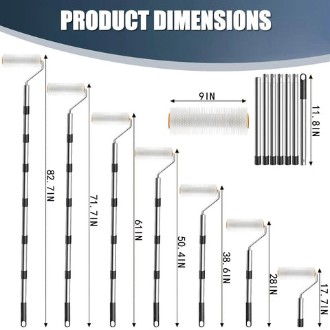 Product dimensions of Self Leveling Spiked Roller With Extended Adjustable Handle For Bubble Free Concrete And Epoxy Finishes; 9 Inch Roller With 82 Inch Reach, Must Have Tool For Cement And Paint Jobs.