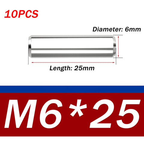 Top Shelf 304 Stainless Steel Solid Dowel Pins 10 Pack Precision Ground, 6mm diameter, 25mm length for CNC machining and jigs.