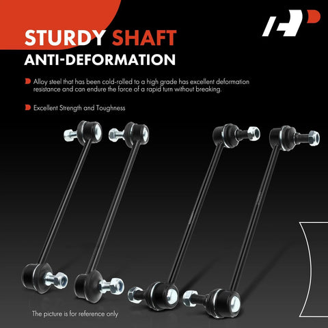 Angled front view of four black sway bar links with bolts for front and rear suspension (A-Premium 4-piece kit)