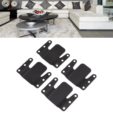 Iron Sectional Sofa Bracket Set Interlocking Couch Connectors With 24 Screws Four Pack includes four black iron brackets