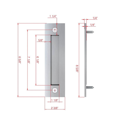Diagram of 8-inch barn door handle from the 48 Inch Aluminum Bypass Sliding Door Hardware Kit with dimensions
