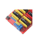 Close-up of Engraver 3D Printer CNC Shield Expansion Module with A4988 Driver Board, yellow and red connectors visible.