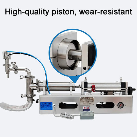 Heavy Duty Pneumatic Liquid Filling Machine Single Head Automatic Bottle Filler Hella Precise For 500 To 3500 Milliliter Containers close-up of high-quality piston.
