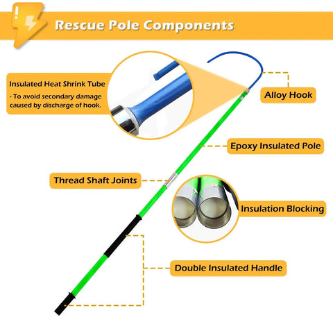 Pro Grade Insulated Rescue Pole Six Point Five Ft High Voltage Rescue Hook For Power Stations Factories And Auto Maintenance