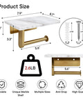 Dope Mega Roll Toilet Paper Holder With Natural Marble Shelf, brushed gold, 2.08" x 7.9", supports heavy rolls, product specifications
