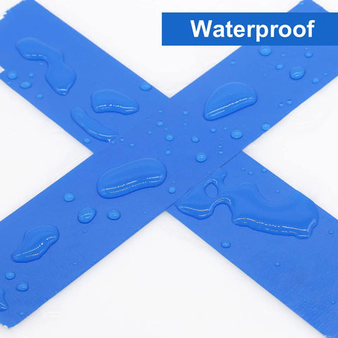 Blue Heavy Duty Duct Tape 9 Mil Thick 2 Inch By 30 Yard Roll Waterproof shown with water droplets