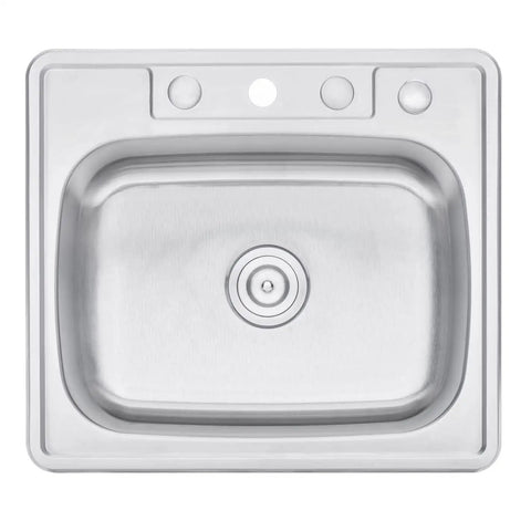 Single Bowl Stainless Steel Kitchen Sink 25 By 22 By 9 Inches Top Mount Drop In With Strainer And Dish Rack 18 Gauge T304 Rust Resistant Dent Proof Four Faucet Holes No Fuss Install