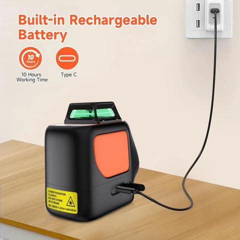 Plumb Dot Laser Level 360 Self Leveling For Fast Accurate Vertical Alignment In Walls Ceilings Pipes And Installations PV360G Pro Grade Tool With Precision Dots Easy Setup And Reliable Self Leveling Performance, black laser level with Type-C charging cable