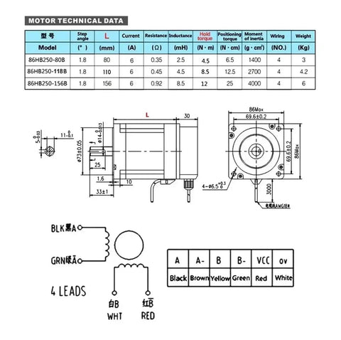 1 To 3 Axis NEMA 34 Closed Loop Stepper Motor With Encoder Driver Hybrid Servo Pro Grade 4.5 8.5 12 Nm 6A 86mm Kit Includes 400W Power Supply And Five Kit Power Supplies For CNC Milling Robotic Projects, technical drawing