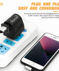 Plug And Go AC To DC Conversion Wall Outlet Adapter connected to power strip charging smartphone.