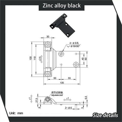 Premium Badass Heavy Duty Zinc Alloy Cabinet And Gate Hinge Thick Mechanical Switchgear Door Pivot dimensions and design details