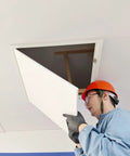 Person installing Heavy Duty Metal Access Panel 18 X 24 Inch Spring Loaded Drywall Cover Touch Latch No Key Needed.