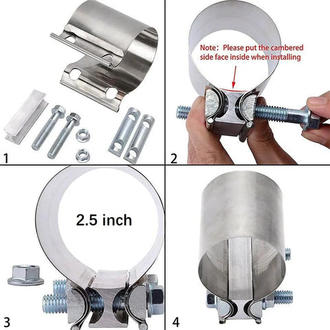 Beefy Stainless Steel 2.5 Inch Butt Joint Exhaust Clamp Set For Pipe To Pipe Connections Heavy Duty Clamp Pair For Mufflers