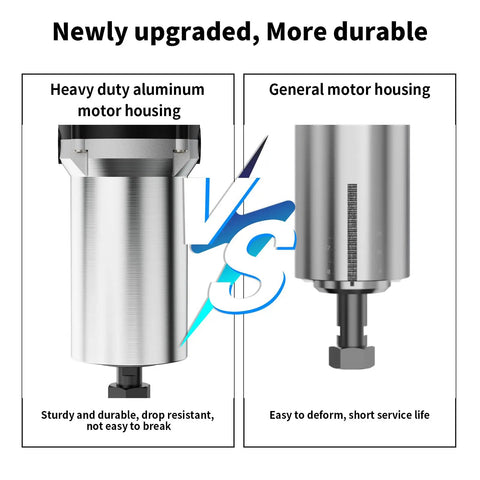 Comparison of heavy-duty aluminum motor housing vs general motor housing for Beefy 800W Trim Router Kit With 6 Speed Range From 10000 To 30000 RPM.