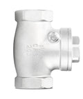 Side view of 1-1/4 in NPT stainless steel swing check valve, 304 stainless, backflow prevention.