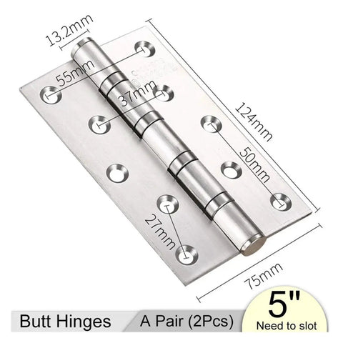 Rotating Concealed Door Hinges 2 Pack Stainless Steel Spring Butt Hinge Set, detailed dimensions, for Cabinets and Doors