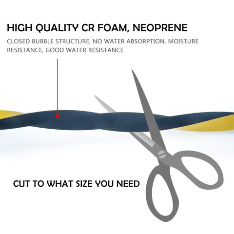 Heavy Duty Neoprene Foam Seal Tape 3 Pack 1/2 Inch Wide By 1/8 Inch Thick 59 Feet Total shown with scissors for cutting.