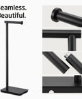 Rock Solid Free Standing Toilet Paper Holder In Matte Black Stainless Steel With No Wobble Heavy Base And 26 Inch Tall Design