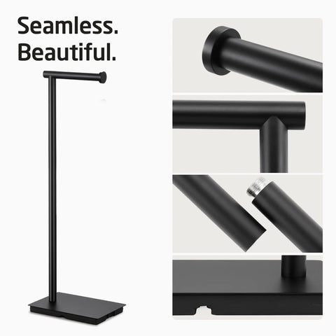 Rock Solid Free Standing Toilet Paper Holder In Matte Black Stainless Steel With No Wobble Heavy Base And 26 Inch Tall Design