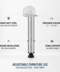 Adjustable Furniture Legs With Screws, Cold Rolled Steel Leveling Feet For Sofa, Cabinet Or Bed Replacement, Gray, Heavy Duty Support
