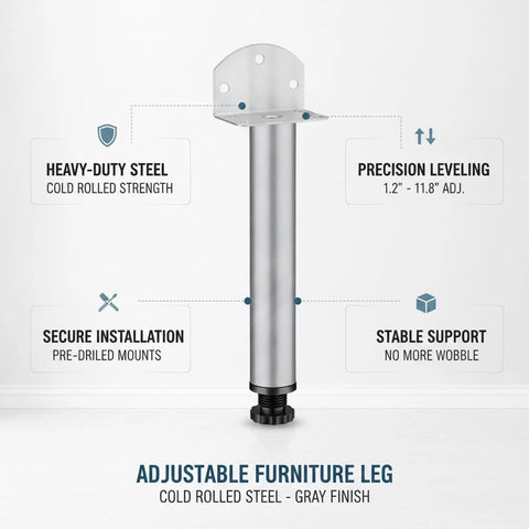 Adjustable Furniture Legs With Screws, Cold Rolled Steel Leveling Feet For Sofa, Cabinet Or Bed Replacement, Gray, Heavy Duty Support
