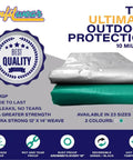 Comfitwear best quality 10 mil tarp with UV blocking, weatherproof 12x14 weave, available in silver and green.