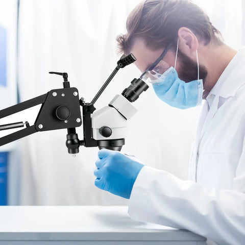 Micro Inlaid Mirror Multi-Directional Microscope With Spring Bracket 7X-4.5X Zoom for jewelry inspection, shown side view